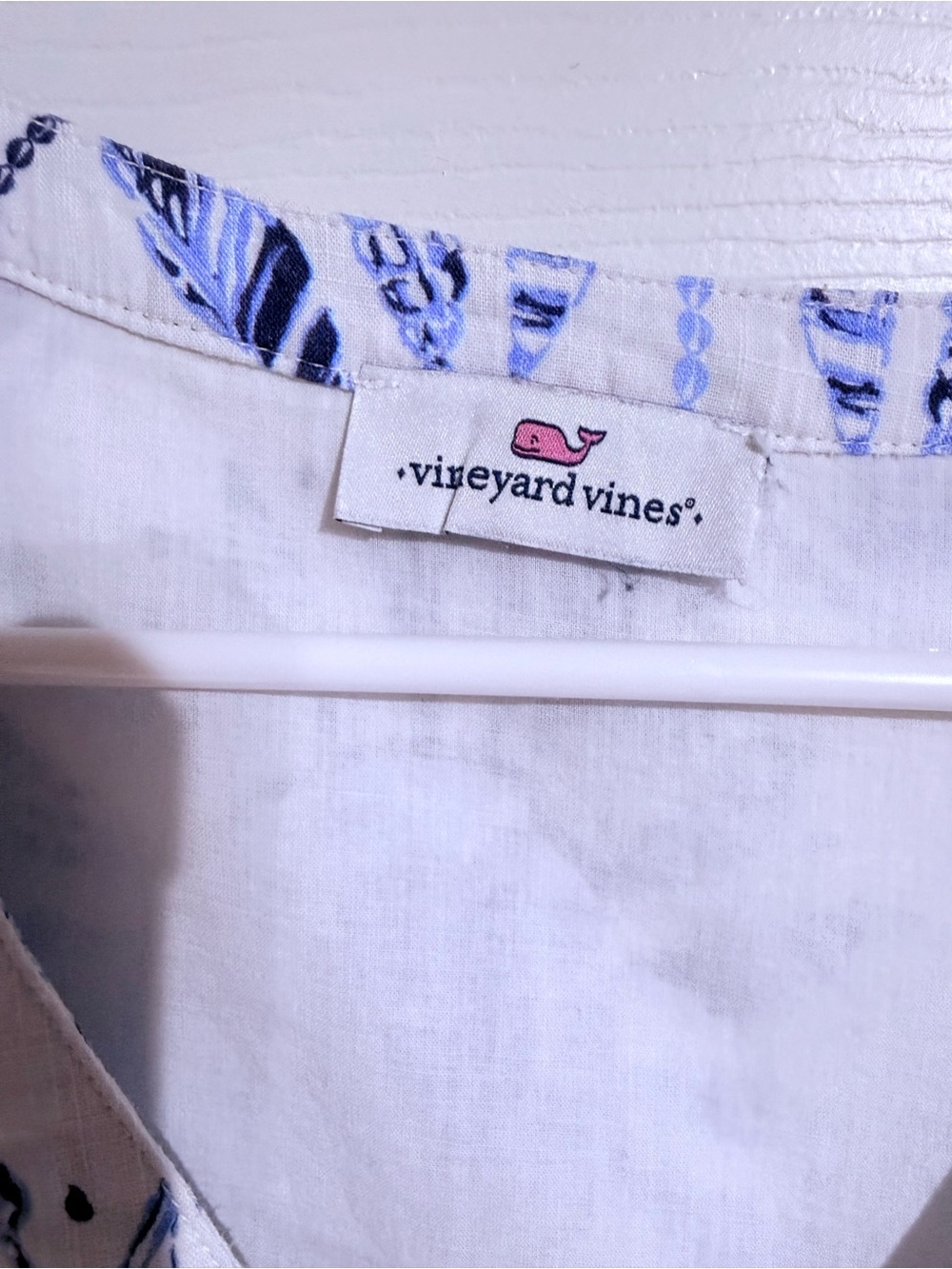Vineyard Vines Sea Shell Print Pintuck Ruffle Tunic Top Blue White M - Picture 3 of 7